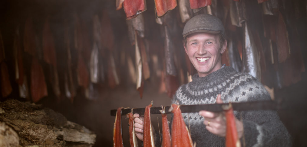Checking out the smoked fish on Adventures by Disney Iceland tour